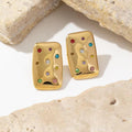 Rainbow Crystal Rectangle Stud Earrings - 18K Gold Plated